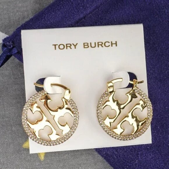 Tory Burch Jewelry - Tory Burch Miller Pavé Small Hoop Earrings (Brand New with Dust Bag)